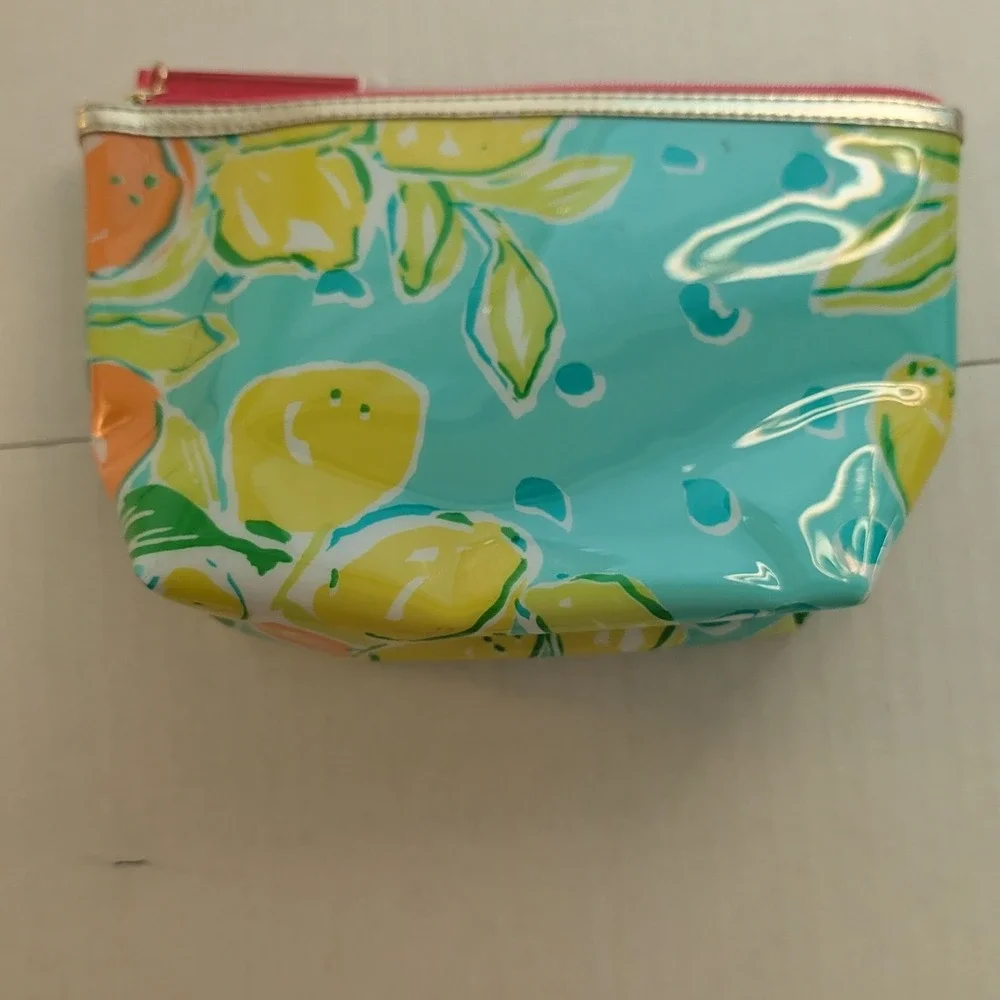 Lilly Pulitzer Makeup Bag Women OS Blue Orange Citrus Print Estee Lauder Pouch